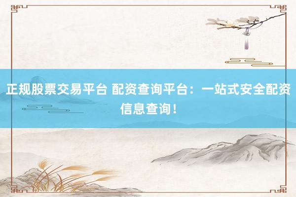 正规股票交易平台 配资查询平台：一站式安全配资信息查询！