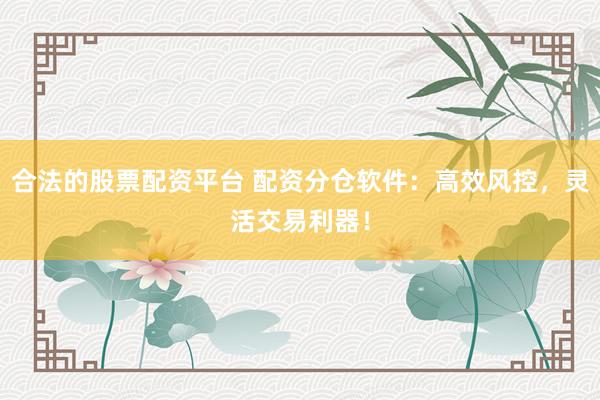 合法的股票配资平台 配资分仓软件：高效风控，灵活交易利器！