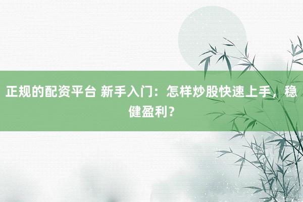 正规的配资平台 新手入门：怎样炒股快速上手，稳健盈利？