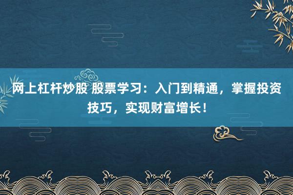 网上杠杆炒股 股票学习：入门到精通，掌握投资技巧，实现财富增长！