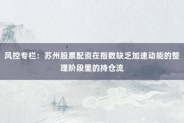 风控专栏：苏州股票配资在指数缺乏加速动能的整理阶段里的持仓流